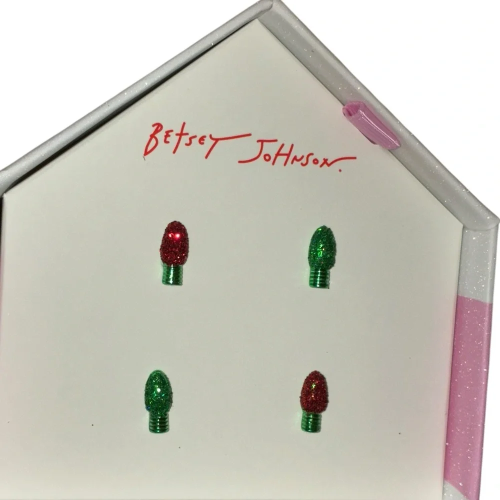 BETSEY JOHNSON Christmas Holiday 2 Pair Red & Green Light Bulb Earrings NEW NWT